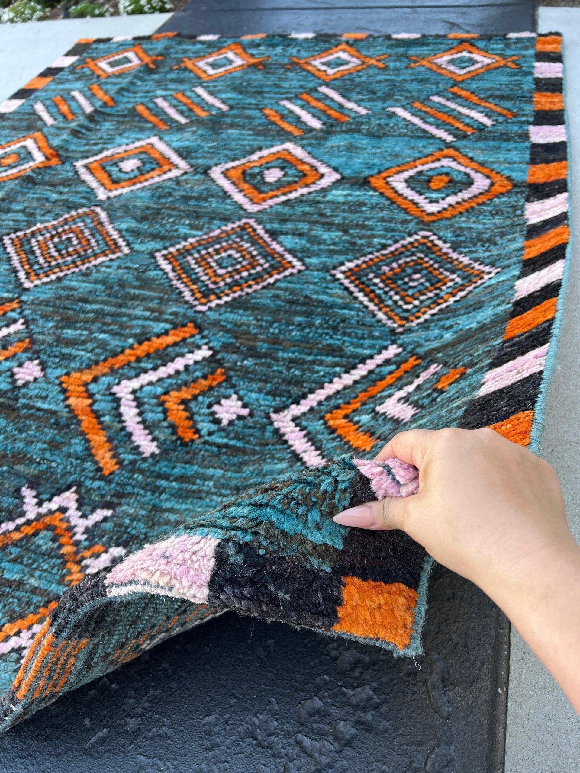5x6 Handmade Afghan Moroccan Rug | Teal Turquoise Black Grey Brown Orange Blush Pink | Berber Beni Plush Turkish Oushak Ourain Mrirt Tufted