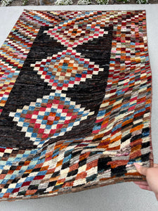 5x8 - 6x8 Handmade Afghan Moroccan Rug | Charcoal Black Blue Teal Gold Green Yellow Orange Red Ivory Grey Brown Pink | Berber Beni Turkish