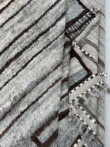 7x10 Handmade Afghan Moroccan Rug | Grey Gray Brown Black Ivory | Berber Beni Plush Mrirt Flokati Hand Knotted Bohemian Persian Turkish Wool