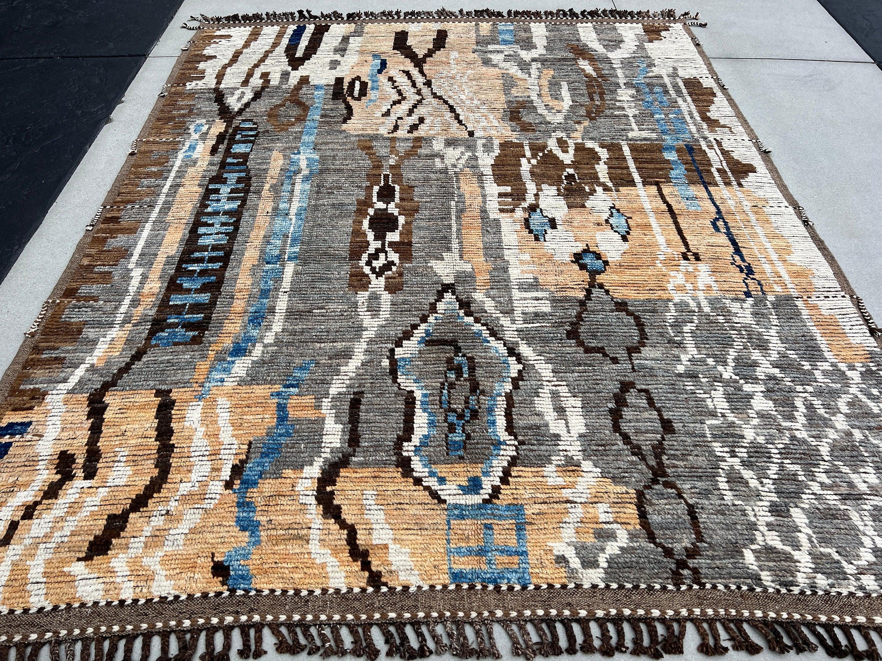 9x11 Handmade Afghan Moroccan Rug | Mocha Caramel Coffee Brown Peach Grey Black Blue Ivory White | Berber Beni Mrirt Boujad Flokati Plush