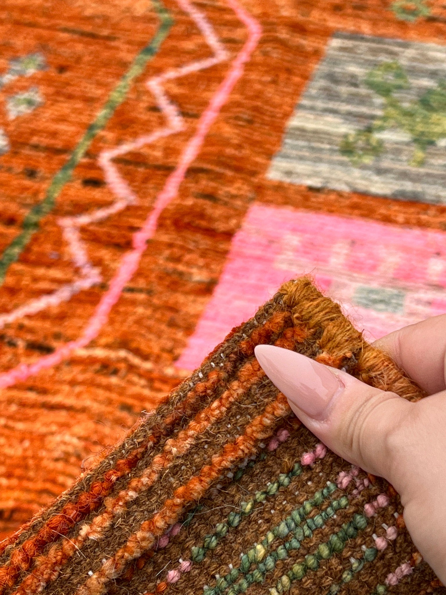 7x10 Handmade Afghan Moroccan Rug | Burnt Orange Pink Grey Green | Berber Beni Plush Wool Flokati Mrirt Boujad Ourain Bohemian Woolen Boho