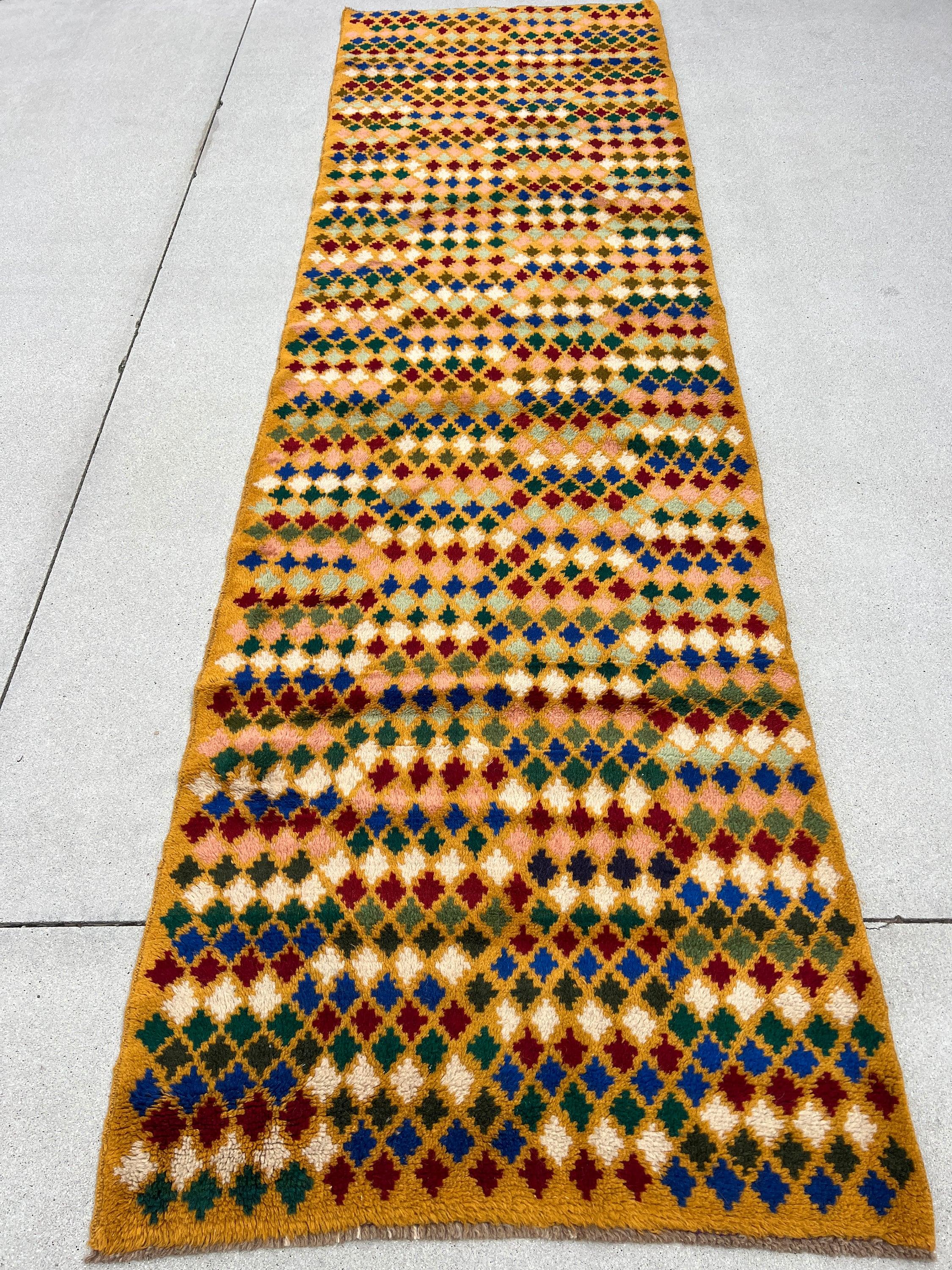 3x10 Handmade Afghan Runner Rug | Multicolor Mustard Caramel Golden Red Ivory Blue Green Peach | Tribal Oriental Boho Geometric Persian Wool