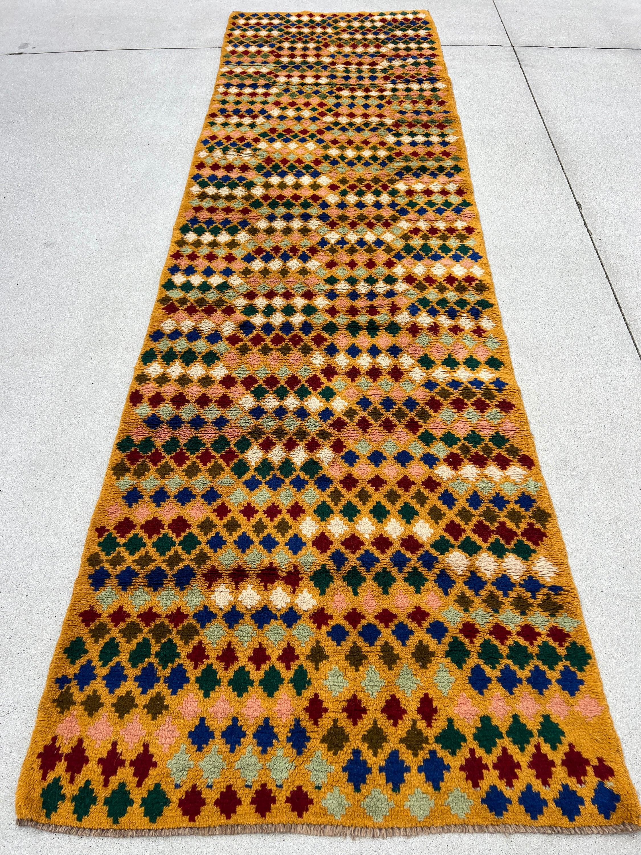 3x10 Handmade Afghan Runner Rug | Multicolor Mustard Caramel Golden Red Ivory Blue Green Peach | Tribal Oriental Boho Geometric Persian Wool