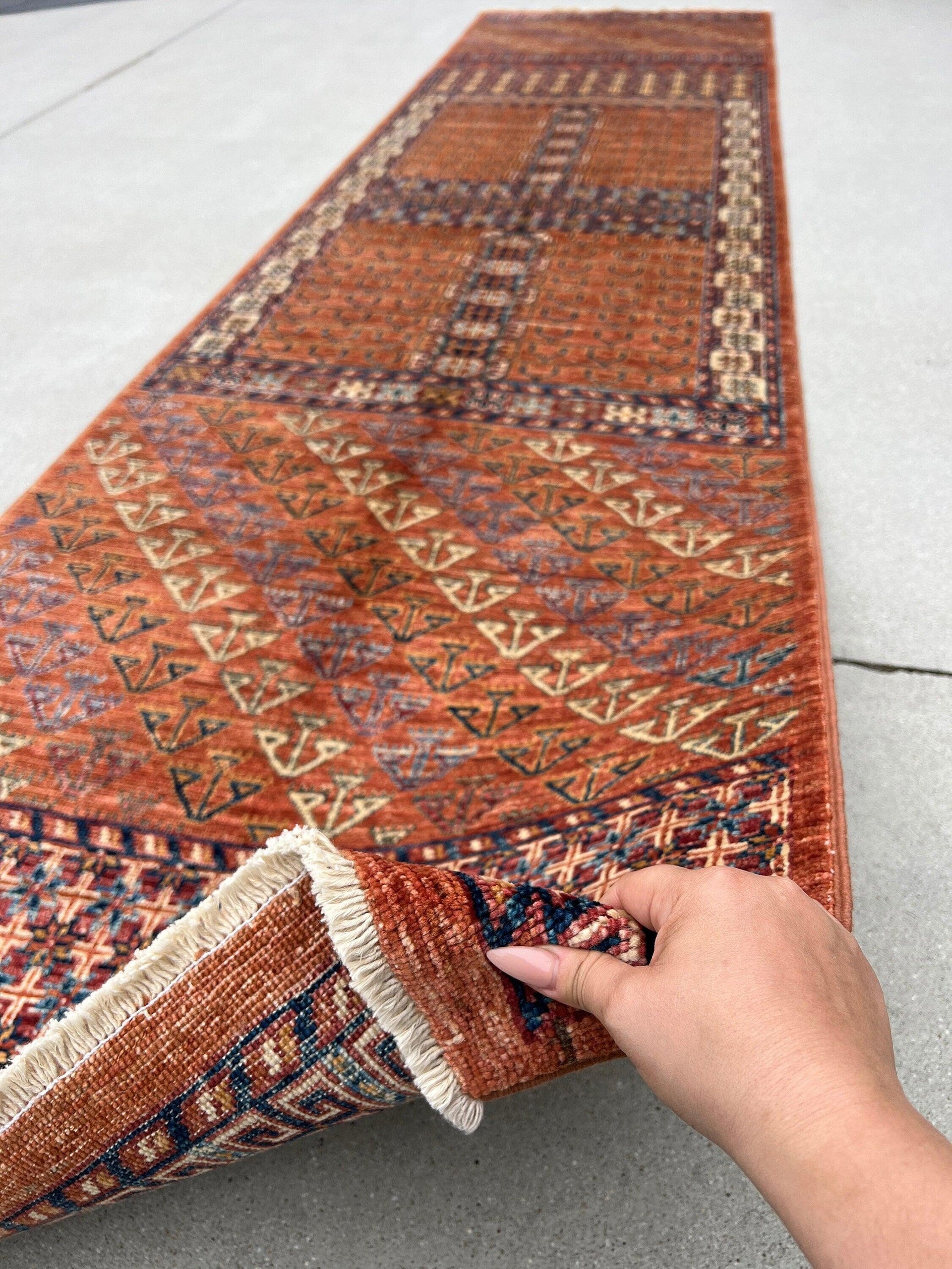 3x11 Handmade Afghan Kilim Runner Rug | Brown Navy Blue Ivory Beige Sage Green Caramel Red | Flatweave Flat Woven Wool Persian