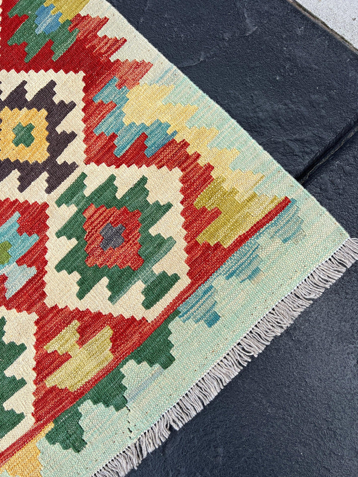 3x10 Handmade Afghan Kilim Runner Rug | Pine Olive Green Denim Blue Red Mustard Yellow Ivory Cream Purple Black | Flatweave Flat Woven Wool