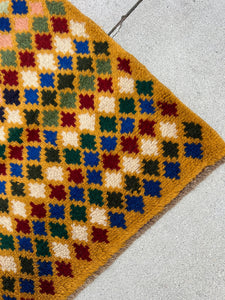 3x10 Handmade Vintage Baluch Afghan Runner Rug | Mustard Caramel Golden Red Ivory Royal Blue Pine Green Peach Tribal Oriental Boho Geometric