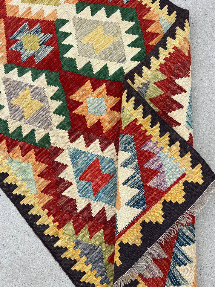 3x13 Handmade Afghan Kilim Runner Rug | Red Black Mustard Purple Blue Pine Olive Green Ivory Cream Orange Grey | Flatweave Persian Outdoor