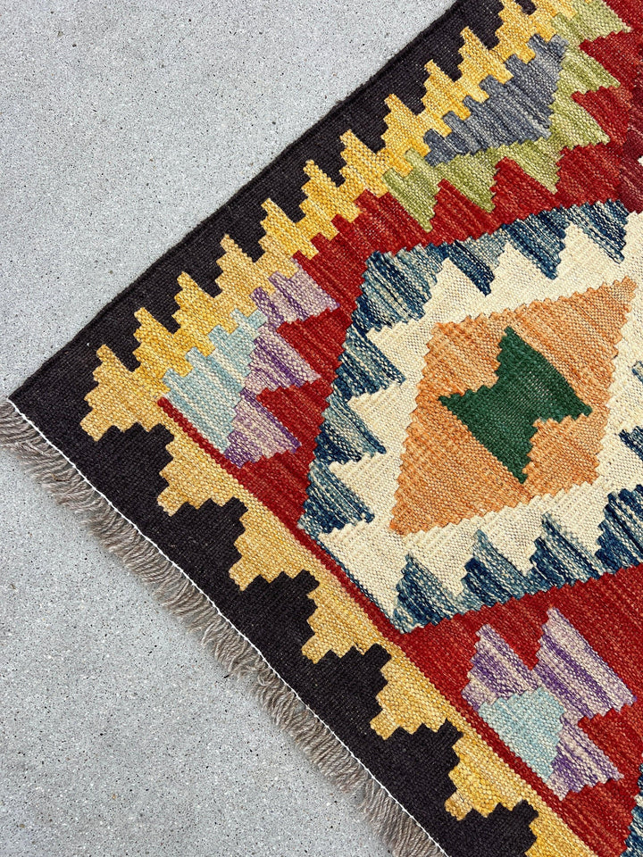 3x13 Handmade Afghan Kilim Runner Rug | Red Black Mustard Purple Blue Pine Olive Green Ivory Cream Orange Grey | Flatweave Persian Outdoor