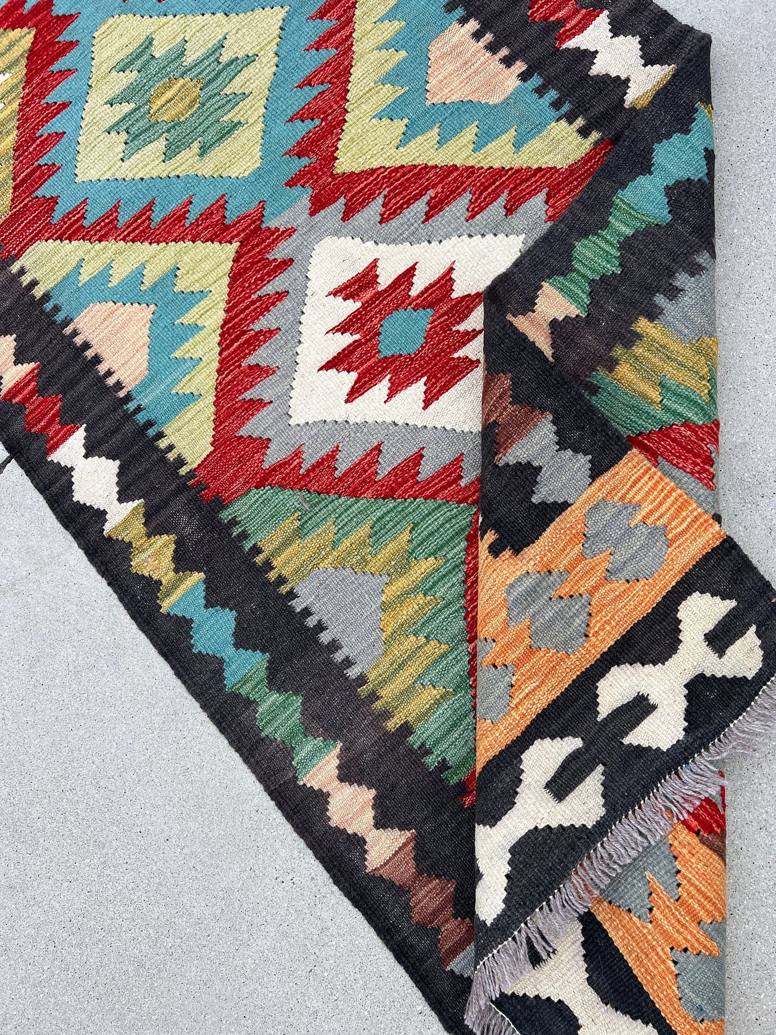 3x13 Handmade Afghan Kilim Runner Rug | Charcoal Black Grey Caramel Red White Green Baby Blue Chocolate Brown | Flatweave Flat Woven Wool