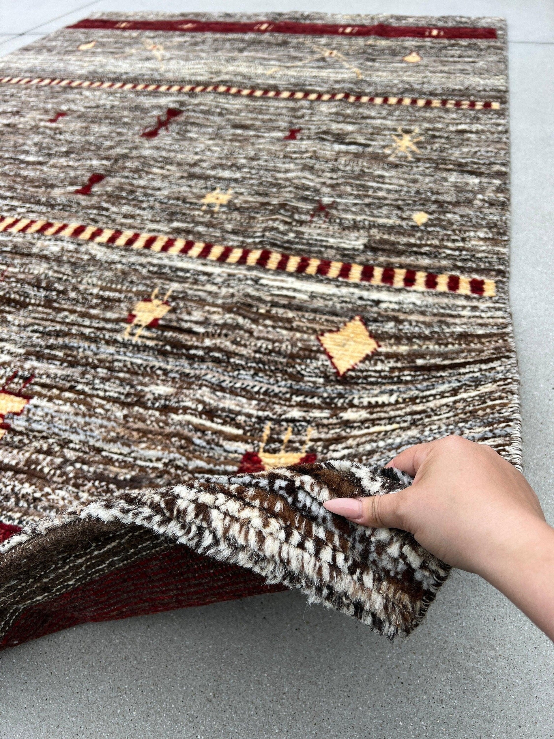 7x10 Handmade Afghan Moroccan Rug | Brown Red Maroon Beige Black Grey Ivory | Berber Beni Plush Ourain Boujad Persian Tufted Wool Flokati