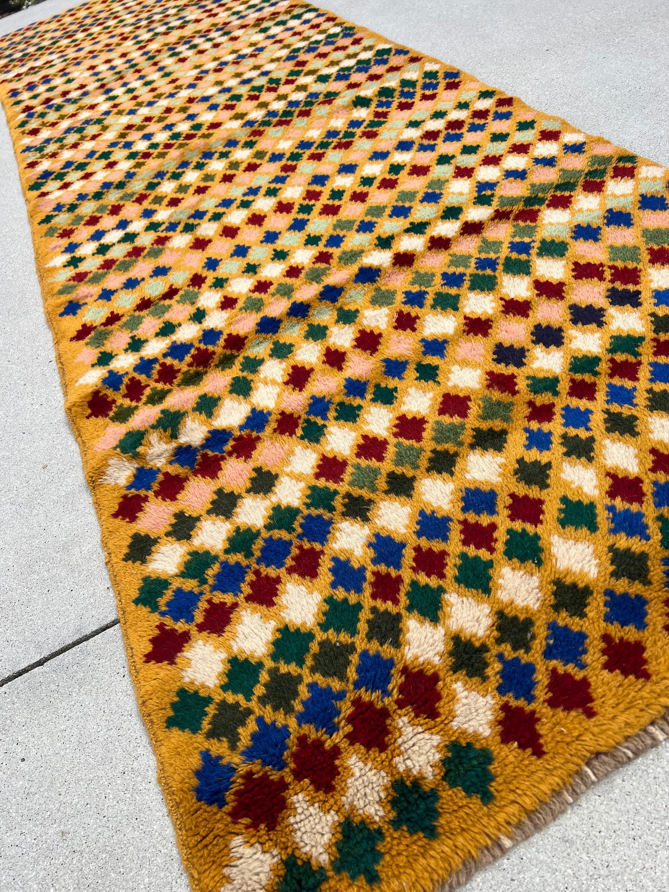 3x10 Handmade Vintage Baluch Afghan Runner Rug | Mustard Caramel Golden Red Ivory Royal Blue Pine Green Peach Tribal Oriental Boho Geometric