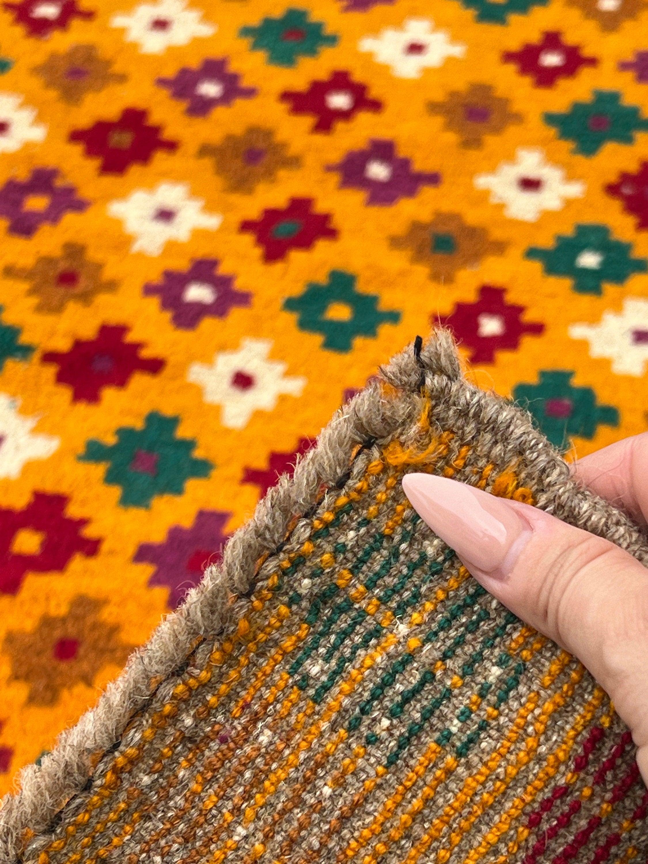 3x10 Handmade Vintage Baluch Afghan Runner Rug | Burnt Orange Purple Pine Green Cherry Red Beige Taupe | Tribal Oriental Boho Geometric Wool