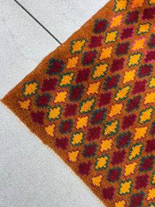 3x9 Handmade Vintage Baluch Afghan Runner Rug | Rust Orange Mustard Yellow Purple Pine Green Crimson Red Pink Tribal Oriental Boho Geometric