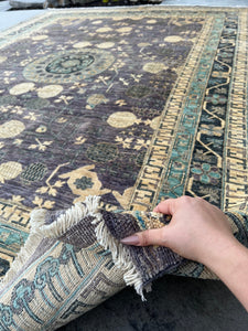 Pre-Order - 9x12 (275x365) Handmade Afghan Rug | Lavender Ivory Teal Charcoal Sage | Bohemian Knotted Oriental Turkish Boho Wool Persian