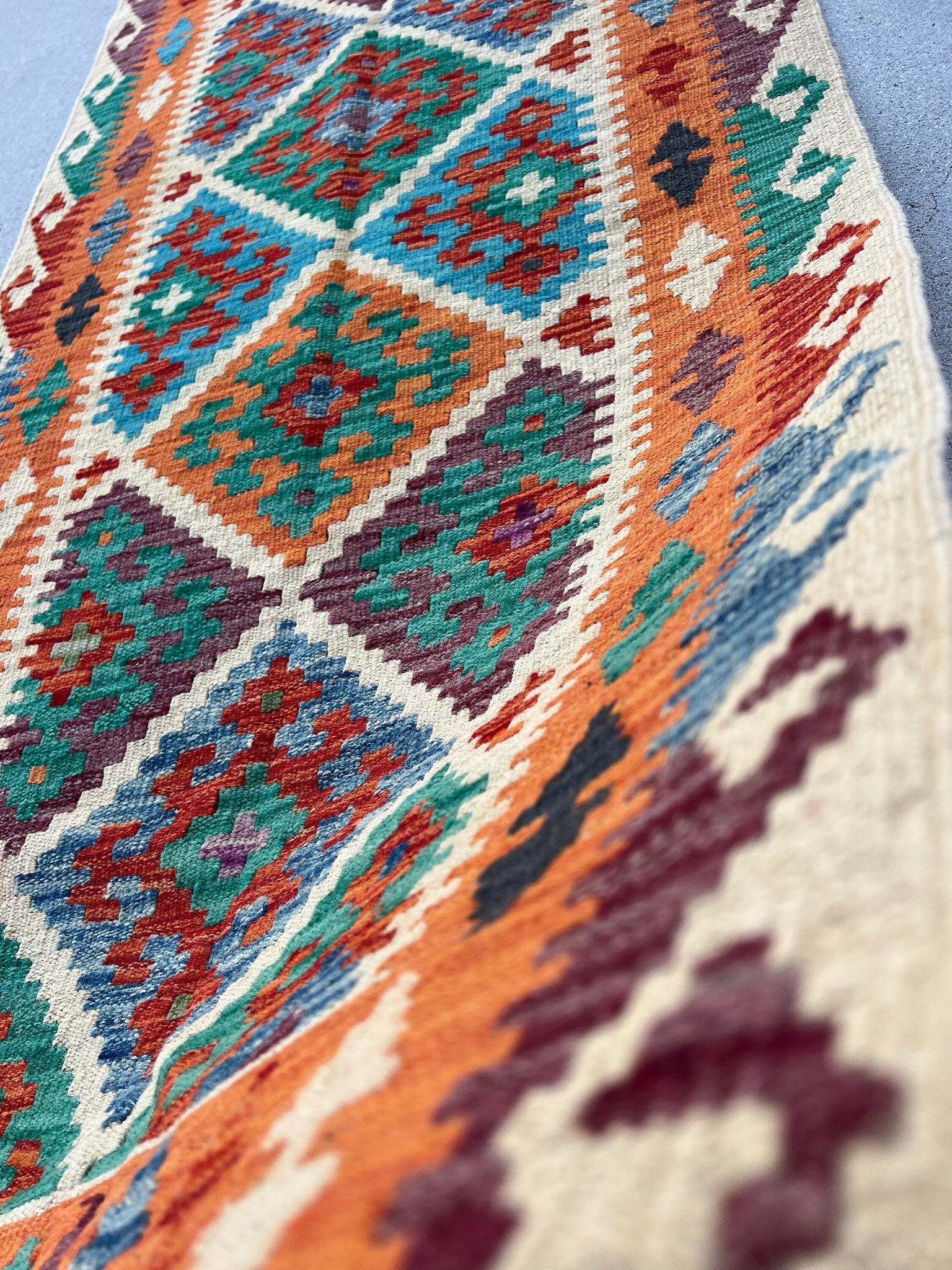 2x7 Handmade Afghan Kilim Runner Rug | Beige Cream Burnt Orange Denim Blue Wine Red Teal Green Black | Flatweave Persian Wool Tribal Outdoor
