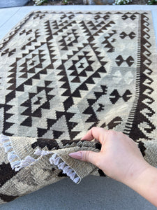 4x6 (130x190) Handmade Afghan Kilim Rug | Grey Chocolate Brown Black | Hand Knotted Geometric Persian Oriental Turkish Wool