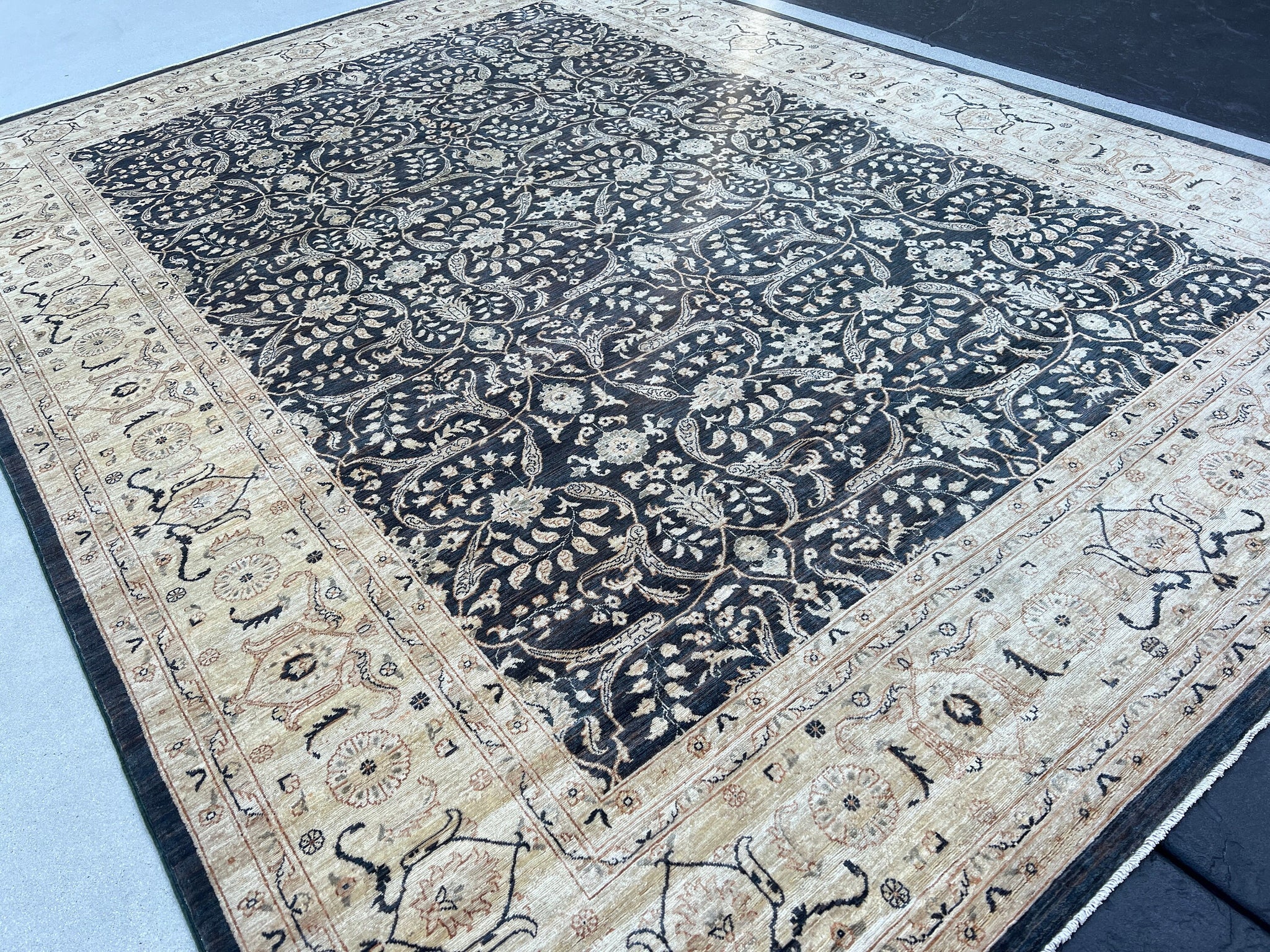 9x12 Handmade Afghan Rug | Grey Gray Muted Mocha Brown Ivory Cream White Black | Oriental Persian Boho Bohemian Wool Floral Hand Knotted