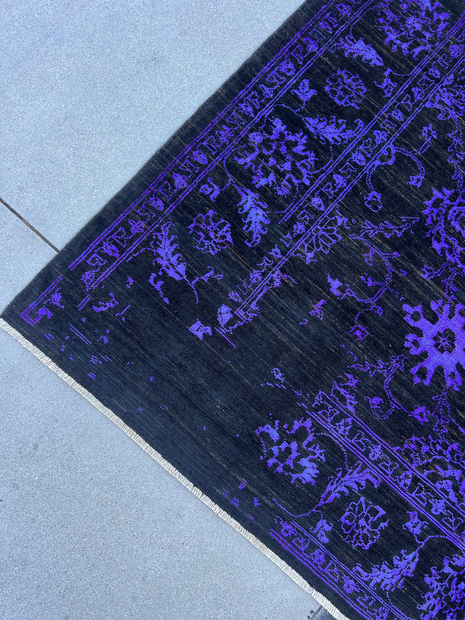 7x10 (215x305) Handmade Afghan Rug | Black Purple Muted | Wool Hand Knotted Heriz Serapi Bold Bright Bohemian Persian