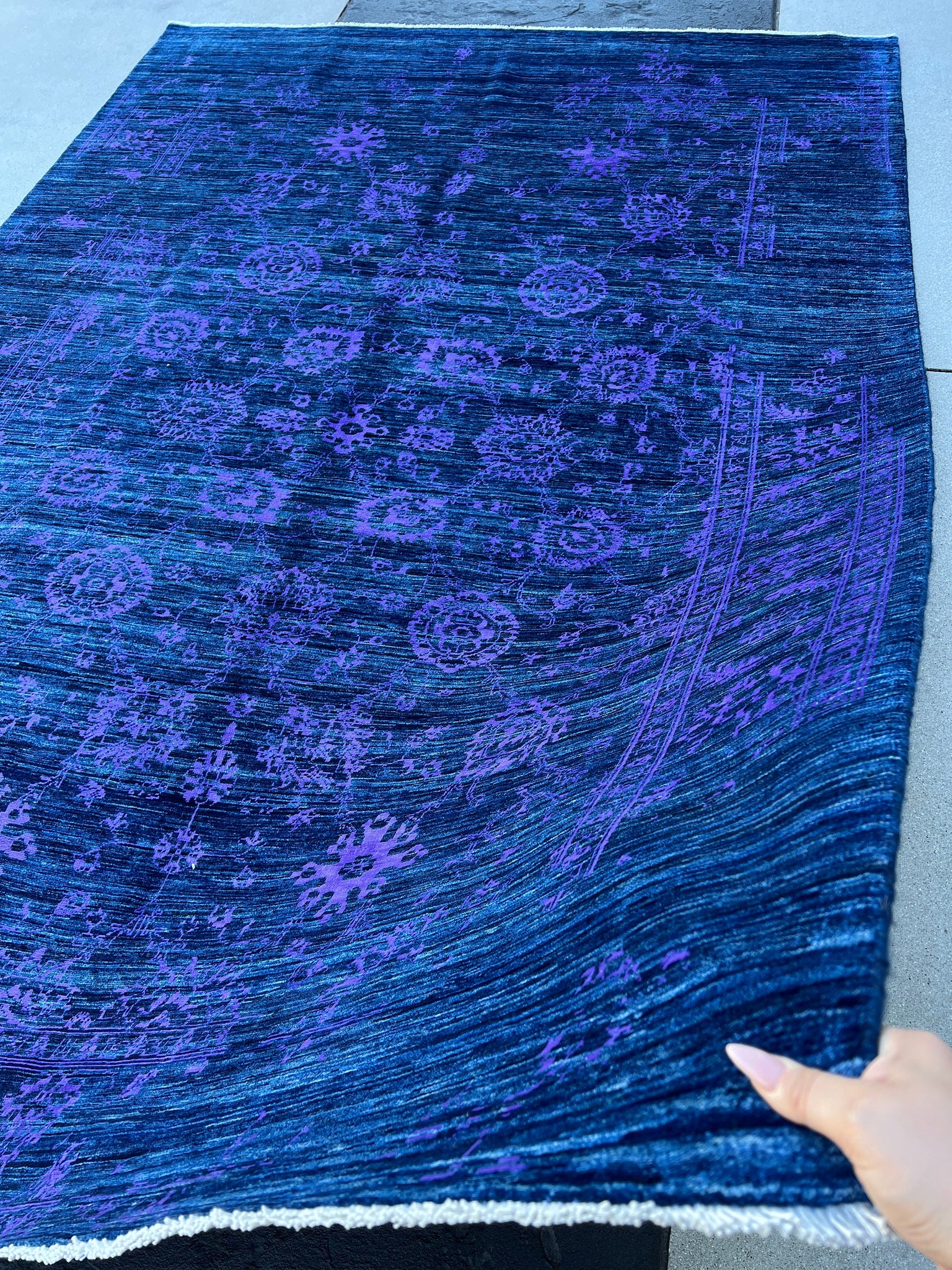 7x10 (215x305) Handmade Afghan Rug | Royal Blue Black Purple Muted | Wool Hand Knotted Heriz Serapi Bold Bright Bohemian Persian