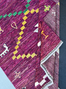 6x9 (150x245) Handmade Afghan Moroccan Rug | Plum Brick Red Fuchsia Pink Olive Ivory Blue Green Mustard Yellow | Tribal Nomadic Kilim Wool