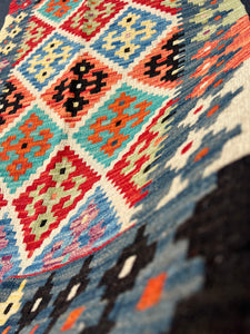 2x7 (61x213) Handmade Afghan Kilim Runner Rug | Orange Crimson Red Moss Green Turquoise Denim Navy Blue Pink Black Yellow Cream | Wool