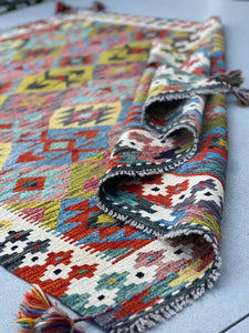 5x8 (150x245) Handmade Afghan Kilim Rug | Grey Denim Sky Blue Turquoise Cornsilk Moss Olive Blood Red Black Cream Ivory | Wool Oushak