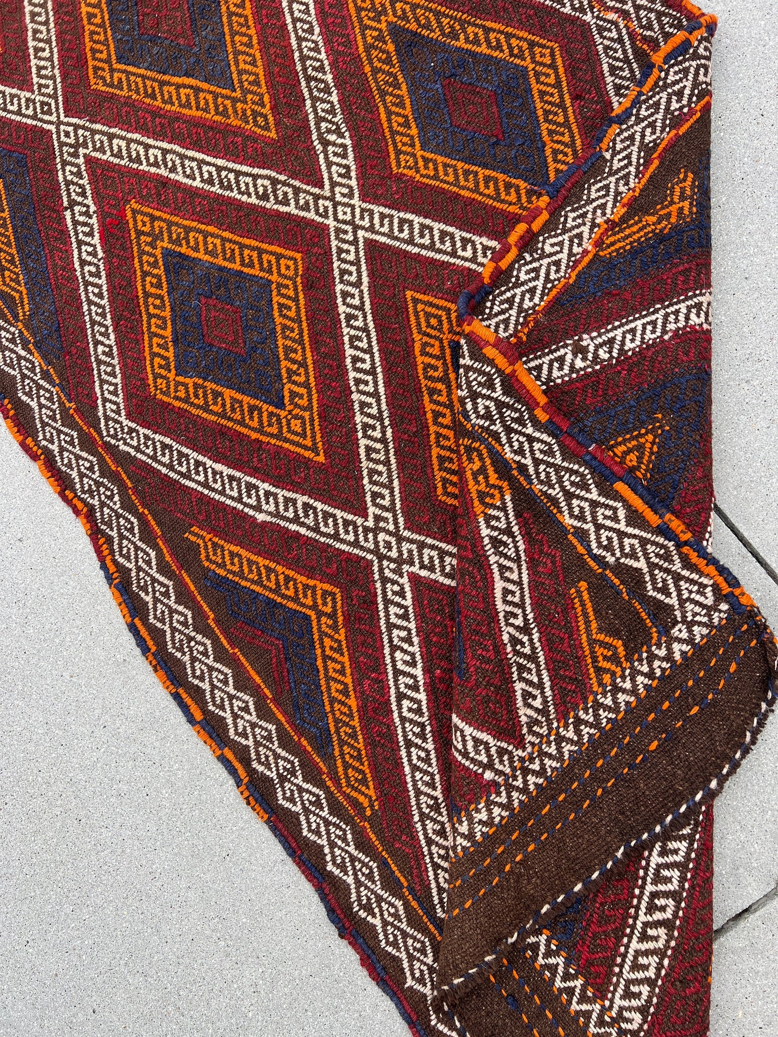 3x10 (90x305) Fair Trade Handmade Afghan Kilim Runner Rug | Chocolate Brown Ivory Orange Midnight Blue Crimson Red | Persian Oushak Wool