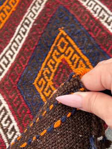 3x10 (90x305) Fair Trade Handmade Afghan Kilim Runner Rug | Chocolate Brown Ivory Orange Midnight Blue Crimson Red | Persian Oushak Wool
