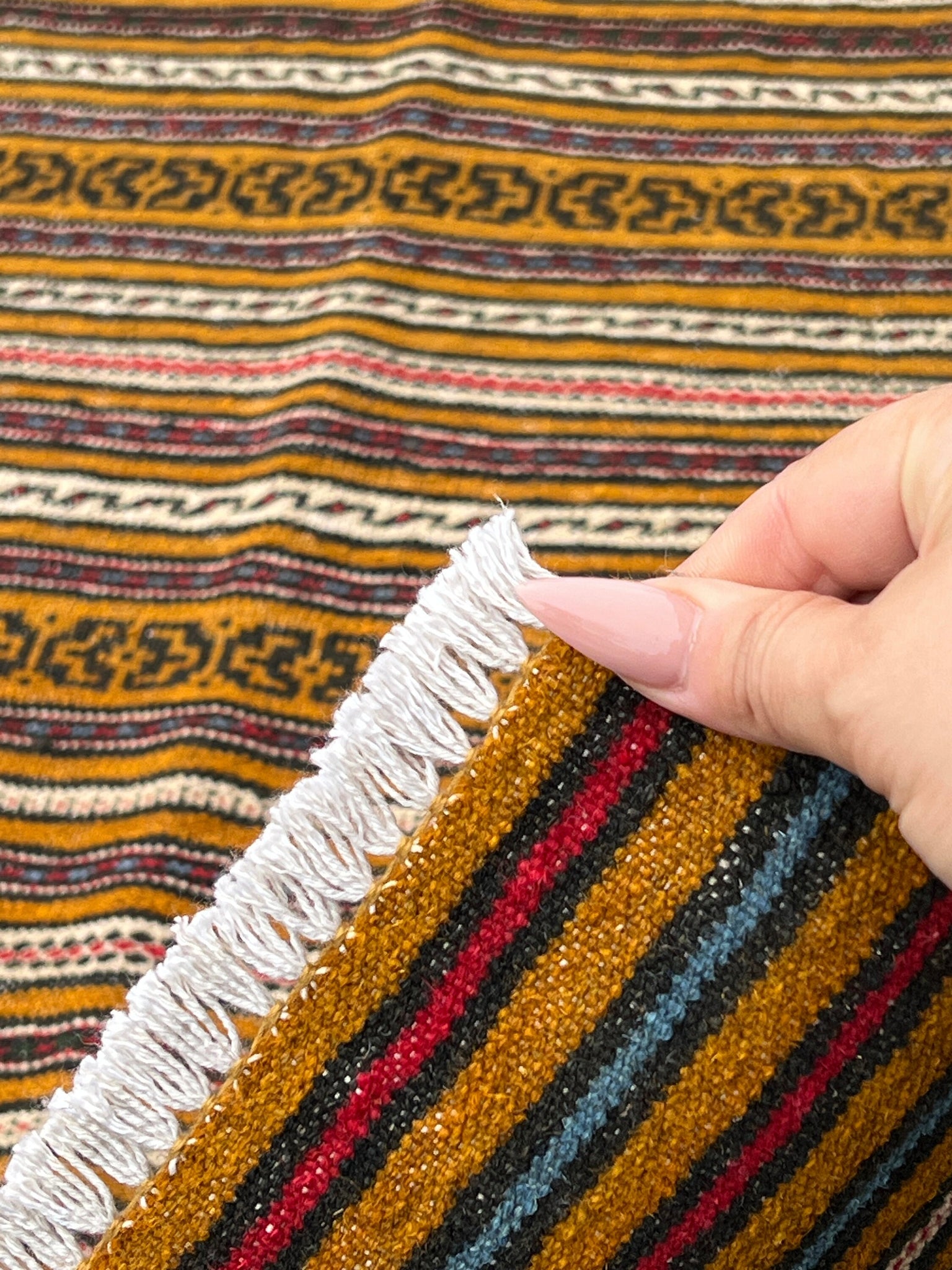 3x6 (100x200) Handmade Afghan Kilim Runner Rug | Orange Denim Blue Blood Red Black Cream Beige Black | Persian Oushal Flatweave Turkish Wool