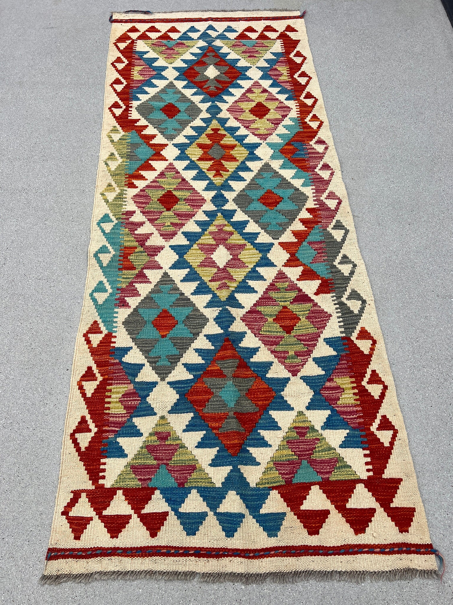 3x7 (100x200) Handmade Afghan Kilim Runner Rug | Cream Beige Blood Red Charcoal Grey Denim Blue Olive Teal Purple Turquoise | Persian Wool