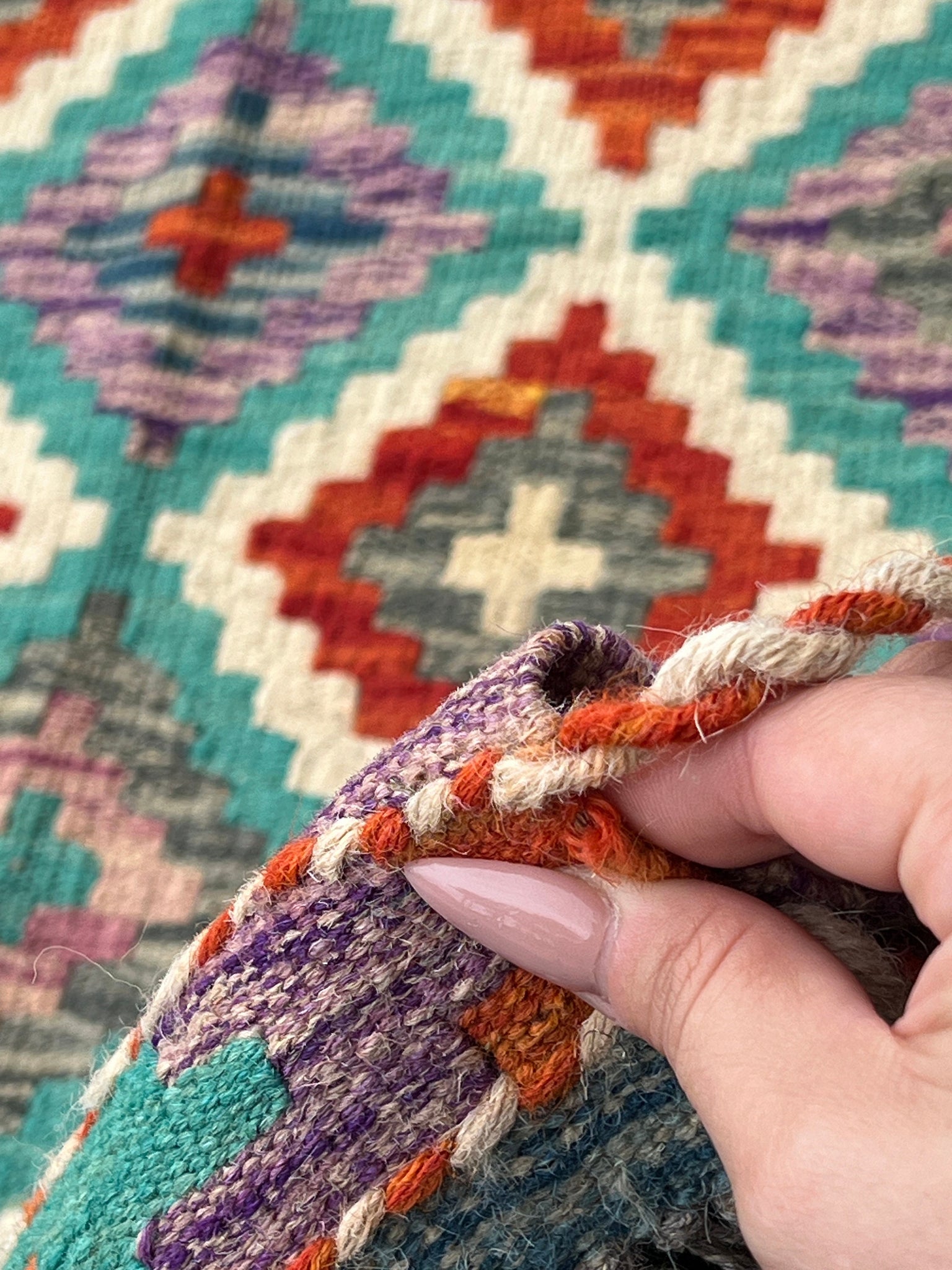 3x8 (90x245) Handmade Afghan Kilim Runner Rug | Cream Beige Burnt Orange Grey Teal Denim Blue Lilac Purple Blood Red | Flatweave Wool
