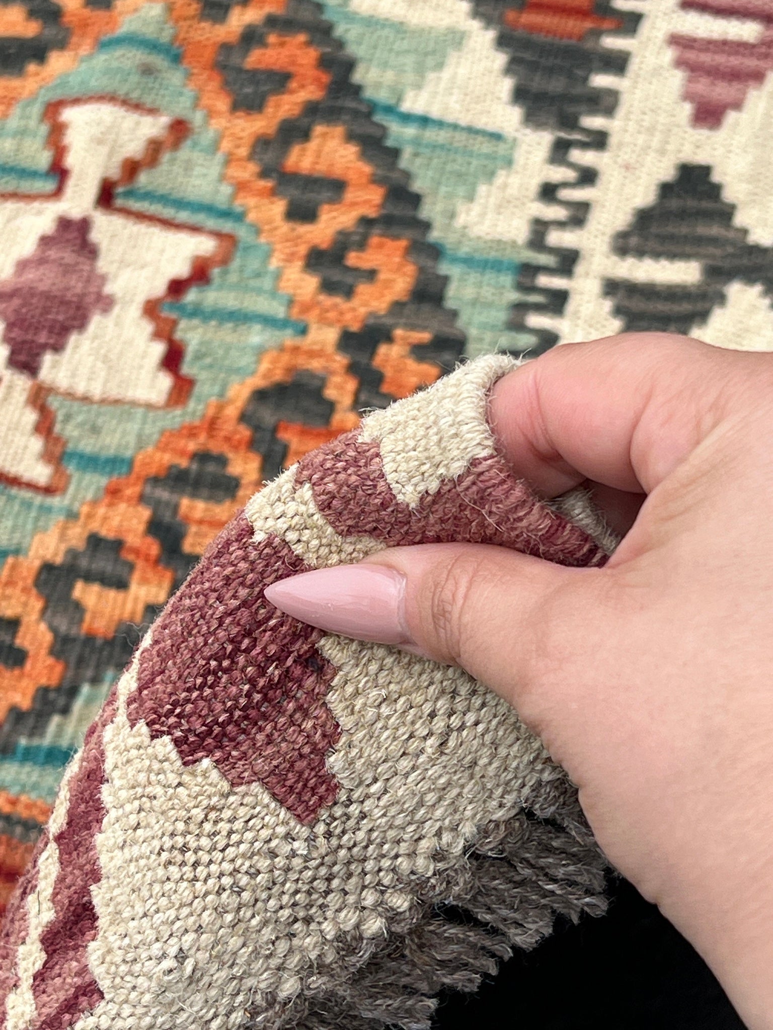 3x7 (100x200) Handmade Afghan Kilim Runner Rug | Cream Beige Burnt Orange Teal Charcoal Grey Plum Purple | Turkish Flatweave Oushak Wool