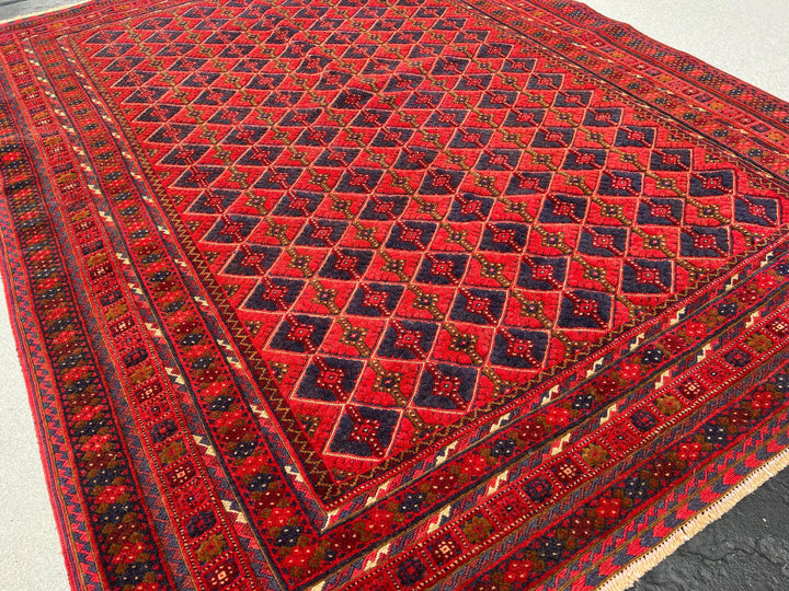 5x7 (150x215) Handmade Vintage Kilim Afghan Rug | Crimson Blood Red Navy Blue Taupe Chocolate Orange Olive Cream | Hand Knotted Wool