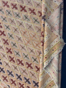 6x6 (150x215) Handmade Vintage Baluch Afghan Rug | Cornsilk Taupe Gold Mustard Crimson Red Black Cream Salmon Pink | Bohemian Geometric Wool