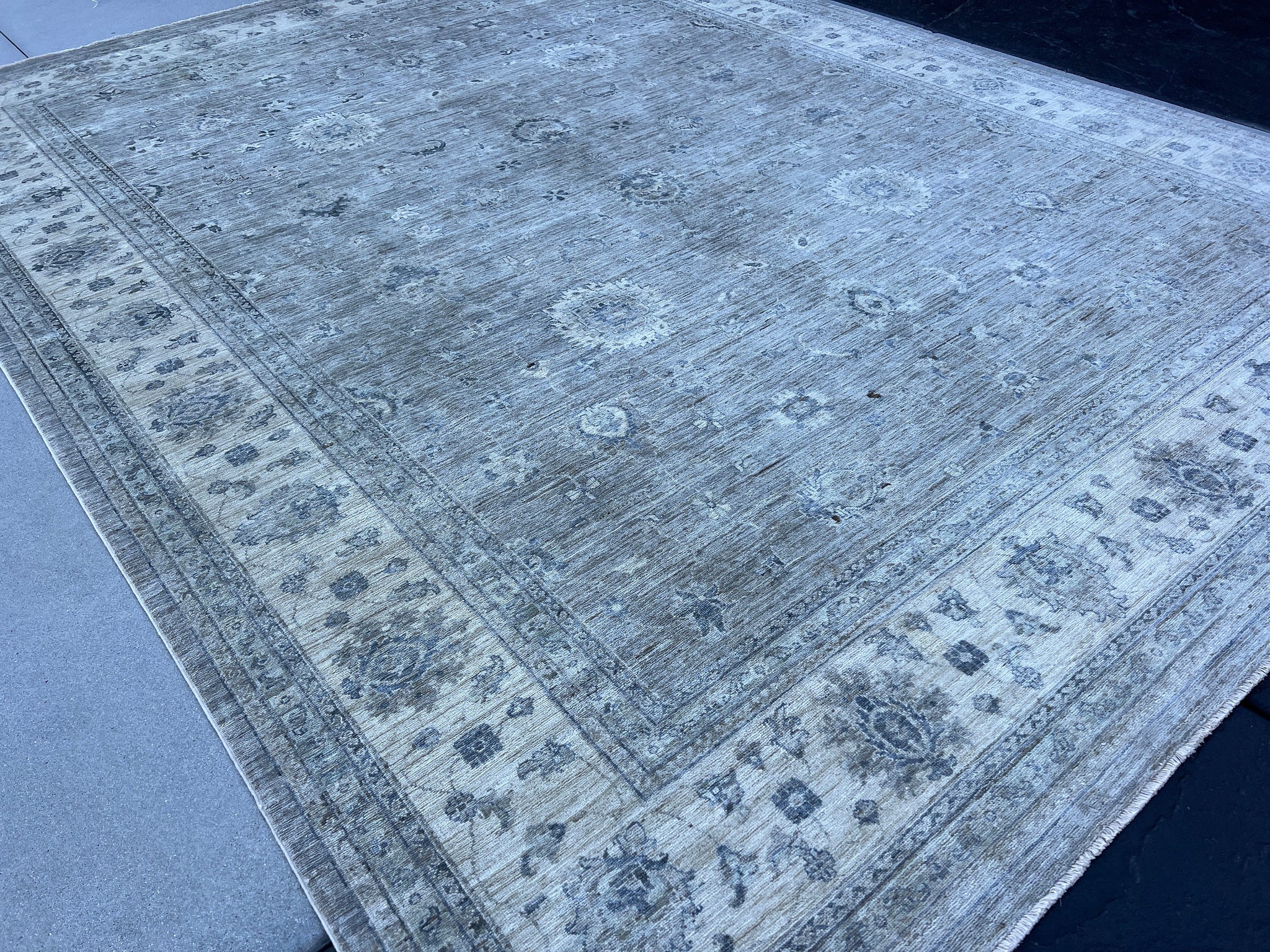 10x13 (305x400) Handmade Afghan Rug | Neutral Muted Grey Gray Cream Beige | Wool Hand Knotted Turkish Oushak Persian Floral Hand Woven