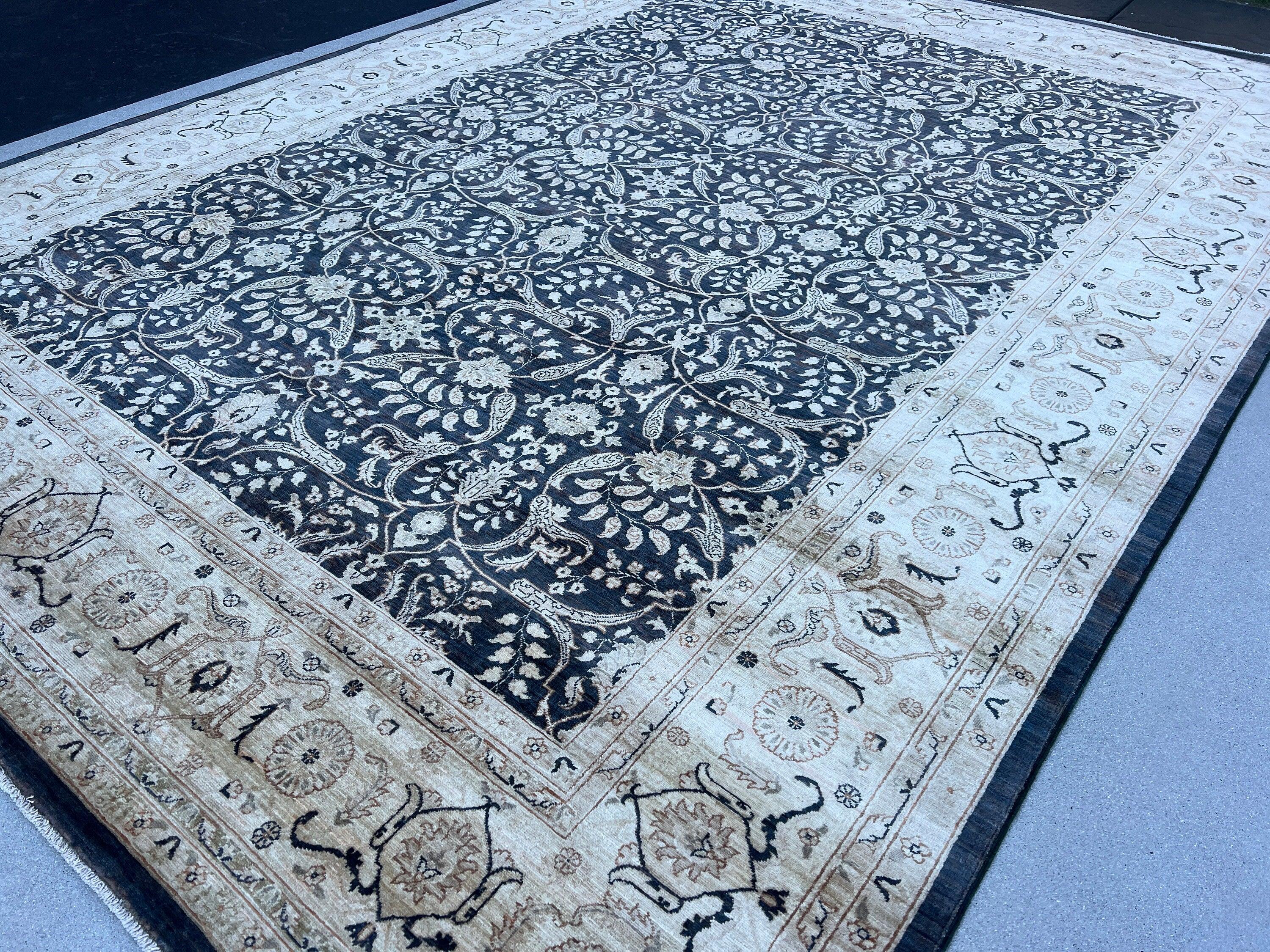 9x12 Handmade Afghan Rug | Grey Gray Muted Mocha Brown Ivory Cream White Black | Oriental Persian Boho Bohemian Wool Floral Hand Knotted