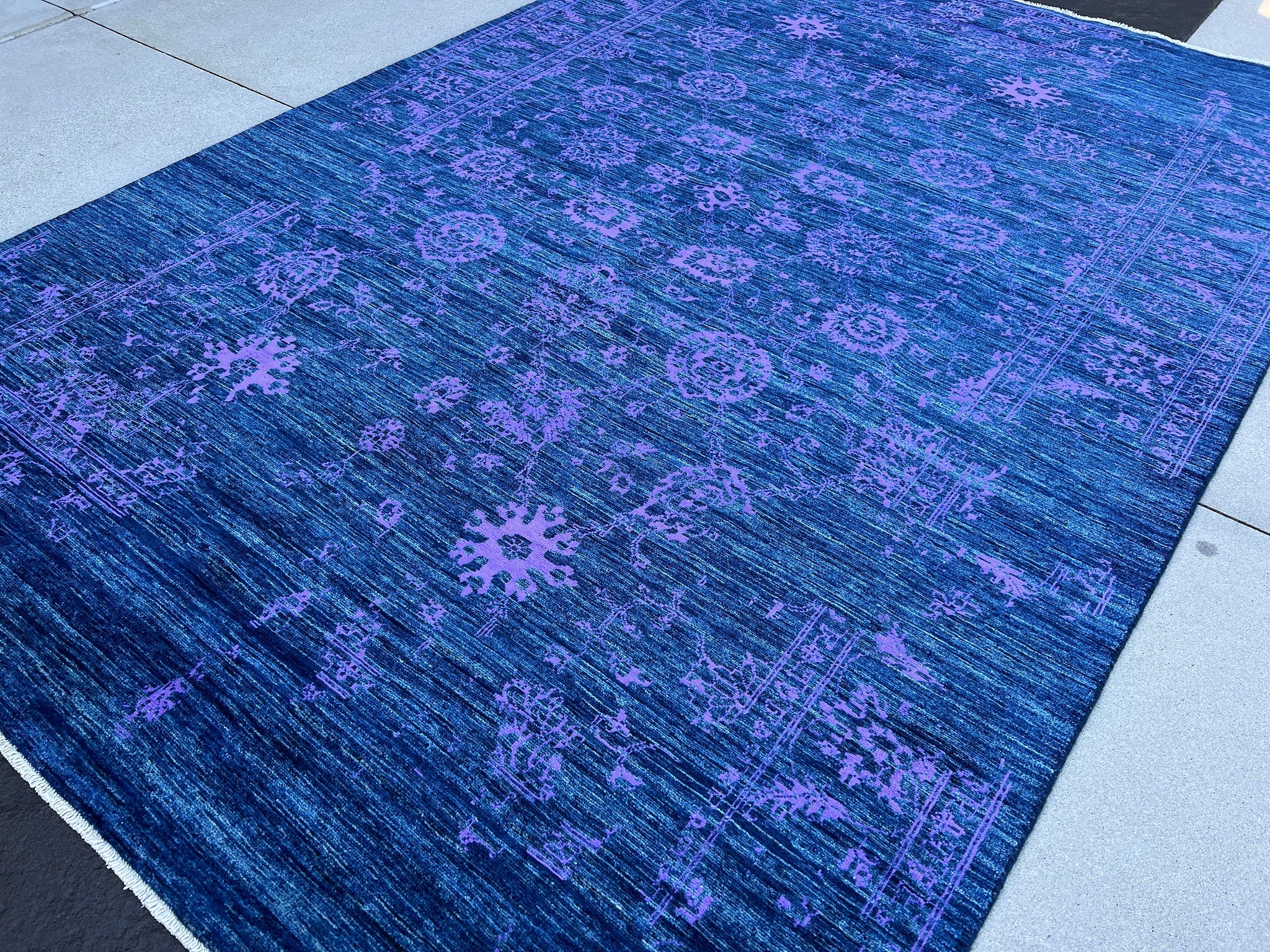7x10 (215x305) Handmade Afghan Rug | Royal Blue Black Purple Muted | Wool Hand Knotted Heriz Serapi Bold Bright Bohemian Persian
