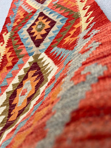 2x7 (60x200) Handmade Afghan Kilim Runner Rug | Burnt Orange Teal Baby Blue Olive Green Grey Beige Cream Red Plum Purple | Oushak Wool
