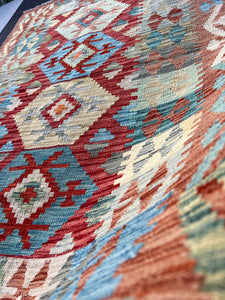 3x5 (150x180) Handmade Afghan Kilim Runner Rug | Orange Coral Cornsilk Yellow Grey Red Olive Teal Denim Blue Mustard | Wool Outdoor Boho