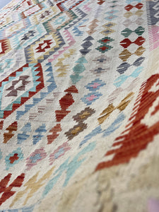 7x10 Handmade Afghan Kilim Rug | Cream Beige Sky Denim Blue Taupe Forest Green Turquoise Baby Pink Mustard Yellow Grey | Oushak Wool Persian