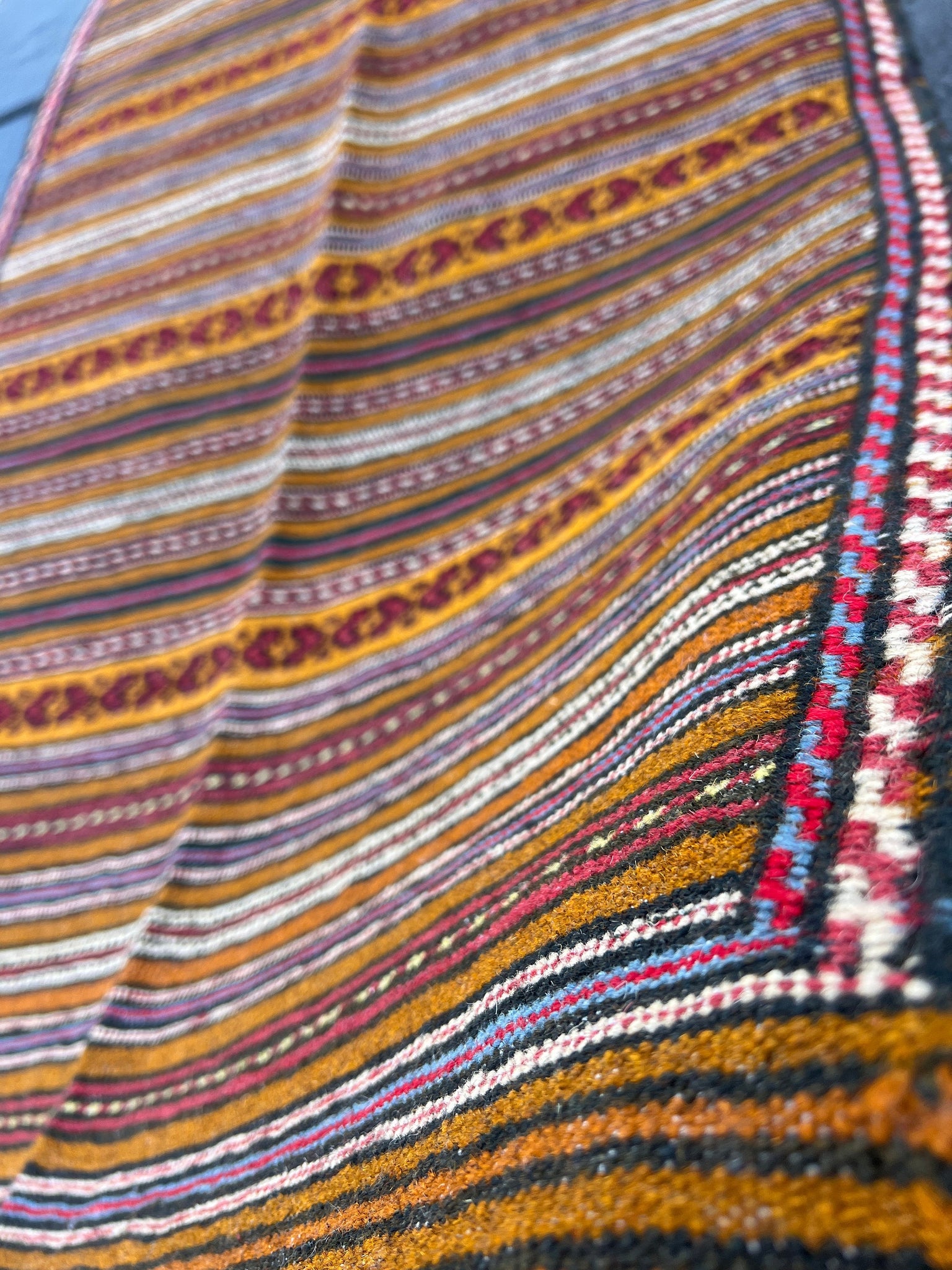 3x10 (90x305) Handmade Afghan Kilim Runner Rug | Orange Gold Blood Red Ivory Forest Green Black Yellow Denim Blue | Persian Turkish Wool