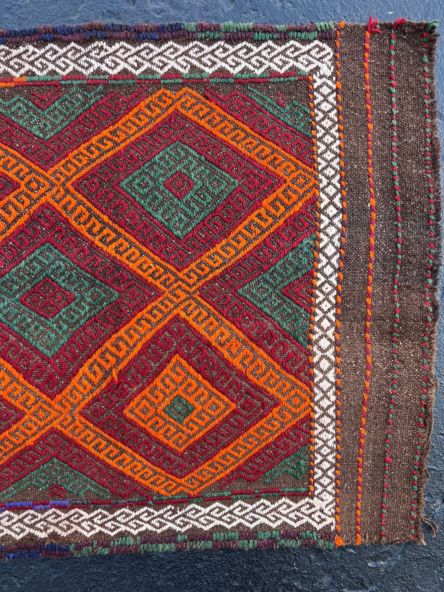 2x8-3x9 Handmade Afghan Kilim Runner Rug | Chocolate Brown Orange Crimson Red Forest Green Cream Beige Ivory Black Purple | Wool Oushak