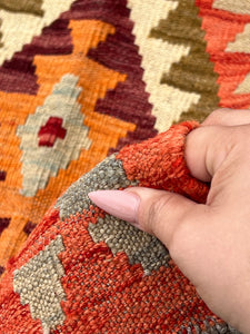 2x7 (60x200) Handmade Afghan Kilim Runner Rug | Burnt Orange Wine Red Olive Moss Green Grey Orange Cream Beige Teal | Persian Oushak Wool