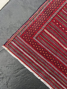 3x6 (90x180) Handmade Afghan Kilim Rug | Blood Red Ivory Yellow Black Midnight Blue Creame Beige Gold Orange | Persian Flatweave