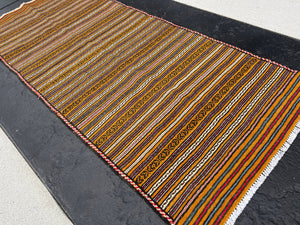 3x6 (100x200) Handmade Afghan Kilim Runner Rug | Orange Denim Blue Blood Red Black Cream Beige Black | Persian Oushal Flatweave Turkish Wool