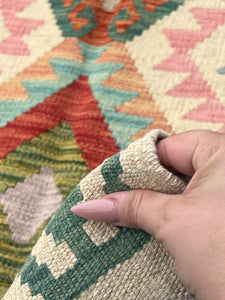 3x10 (90x305) Handmade Afghan Kilim Runner Rug | Cream Beige Olive Teal Peach Grey Tan Brick Red Turquoise Tan Lilac Forest Salmon Pink Wool