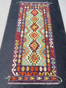 3x6 (90x180) Handmade Afghan Kilim Runner Rug | Purple Ivory Scarlet Red Cornsik Yellow Olive Mint Green Burnt Orange Pink Turquoise | Wool