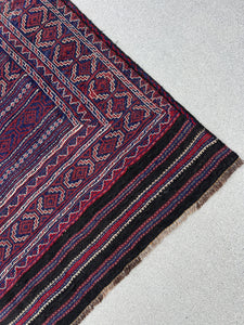 5x6 (150x215) Handmade Afghan Kilim Rug | Navy Blue Blood Brick Red Black Ivory Orange Cream Beige | Persian Oushak Flatweave Turkish Wool