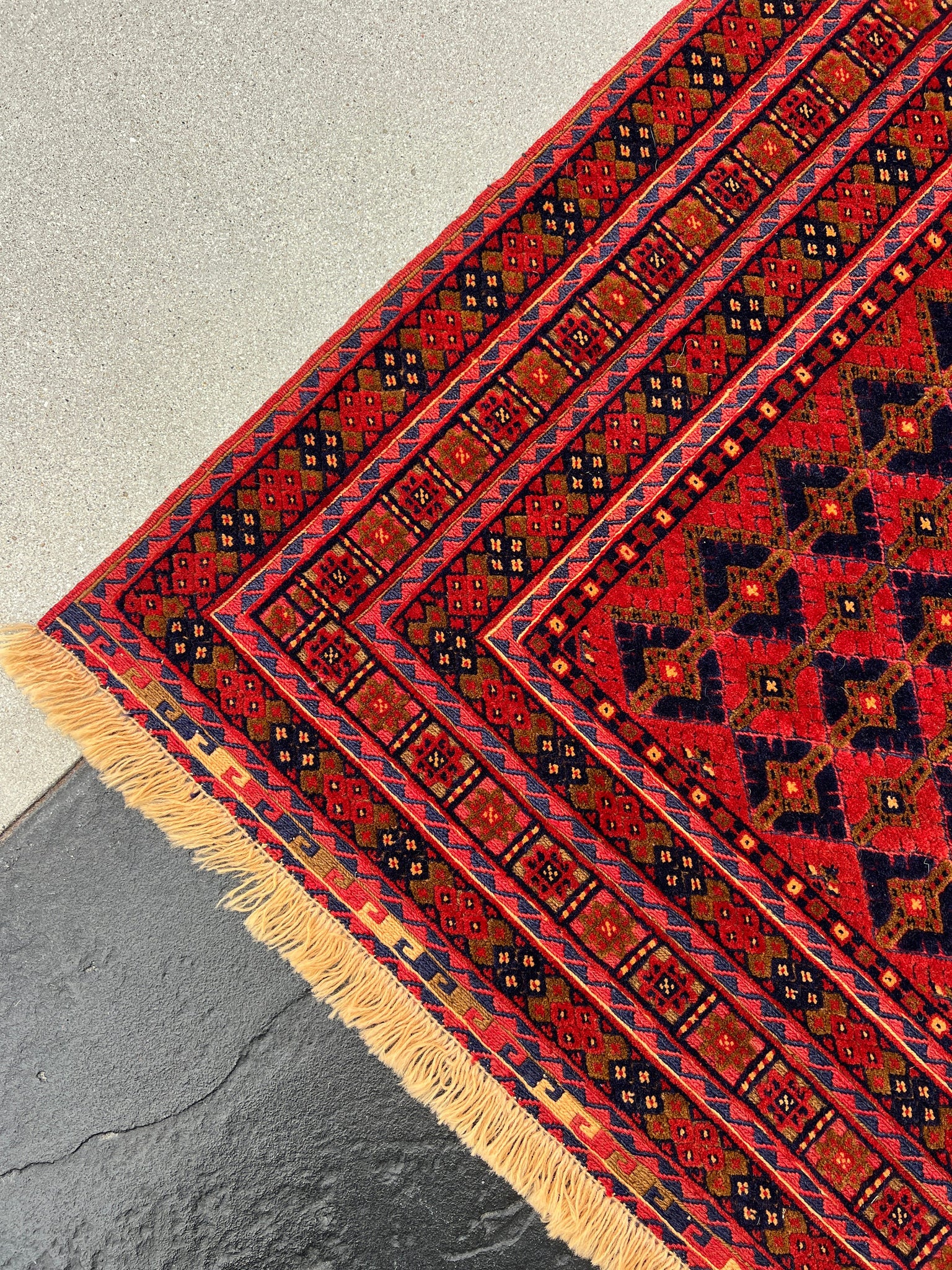 5x6 (150x215) Handmade Vintage Baluch Afghan Rug | Blood Crimson Red Navy Blue Taupe Chocolate Orange Olive Green | Hand Knotted Wool