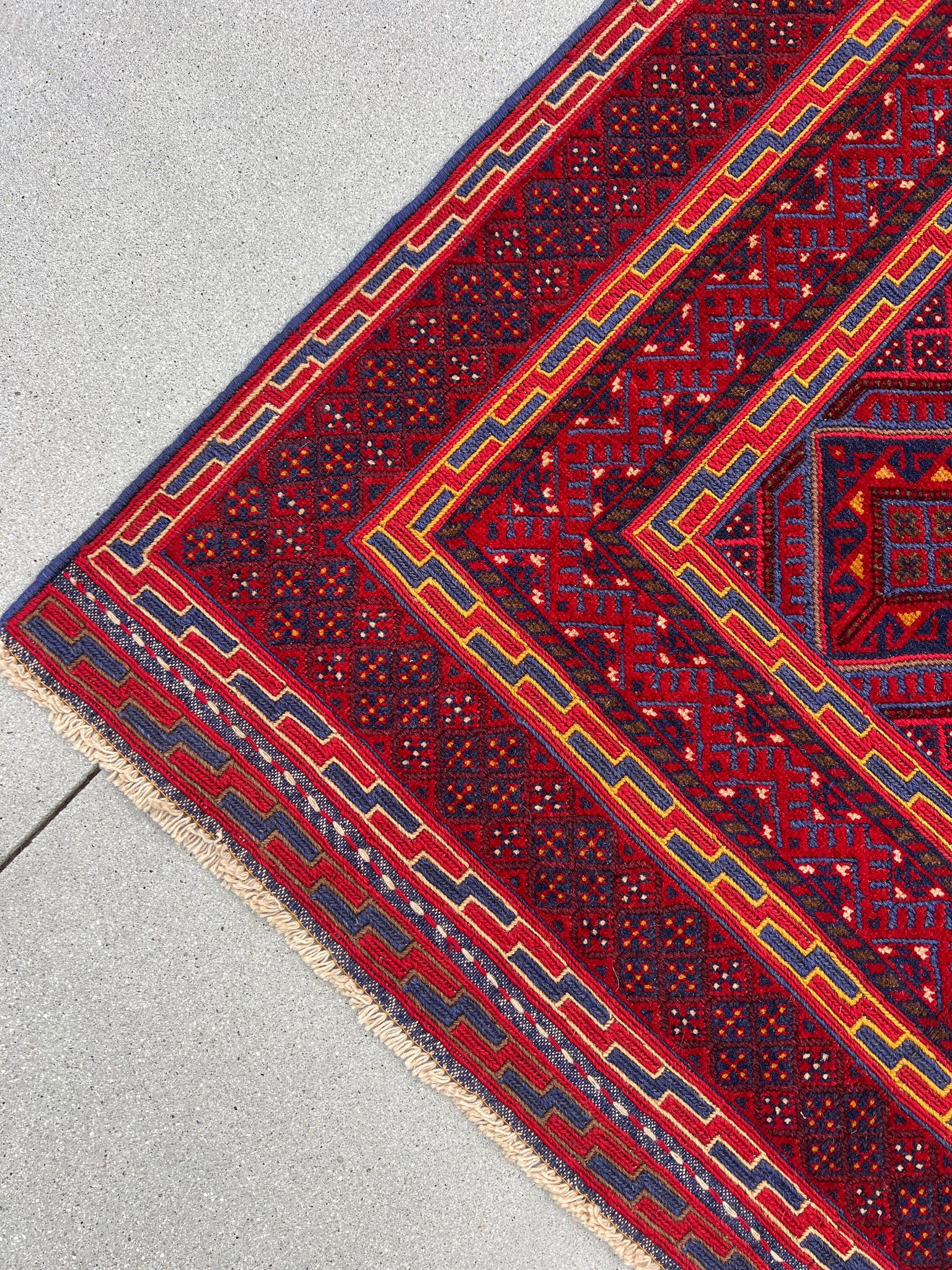 5x6 (120x180) Handmade Vintage Kilim Afghan Rug | Crimson Brick Red Navy Midnight Blue Orange Ivory | Hand Knotted Turkish Geometric Wool